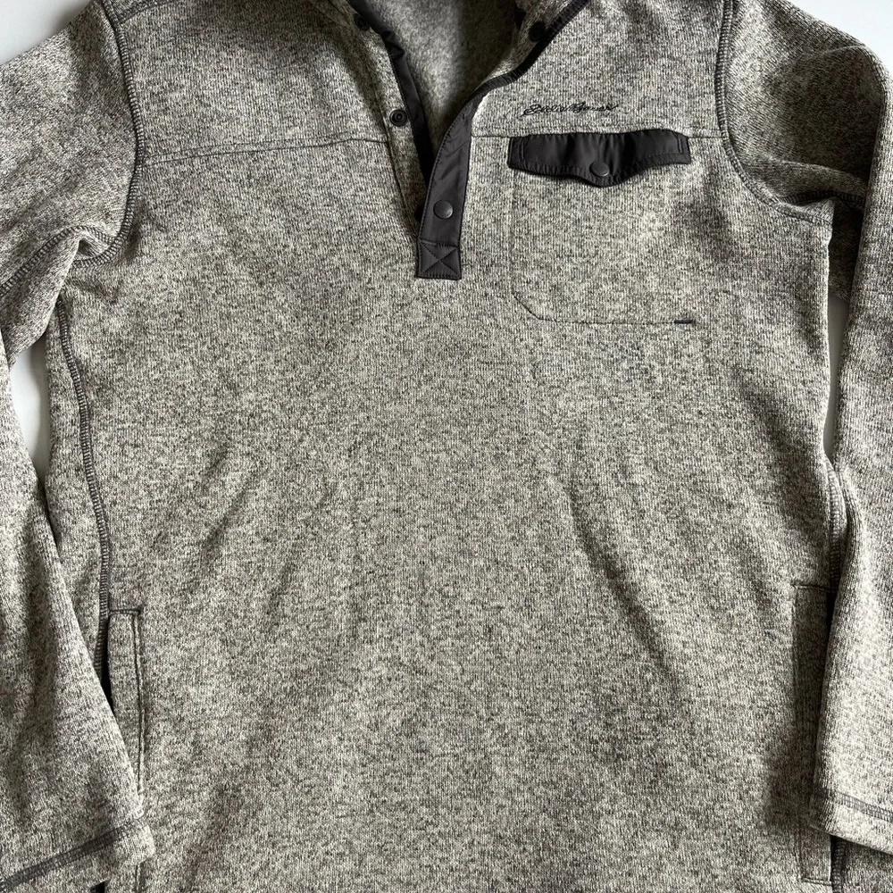 Eddie Bauer Gray Fleece-Lined Men's Sweater - Picture 3 of 6